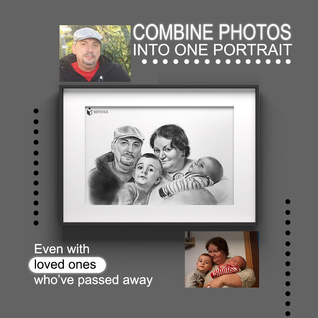 Combine Photos - Personalized drawings that combine multiple photos, including loved ones who’ve passed Sketchus