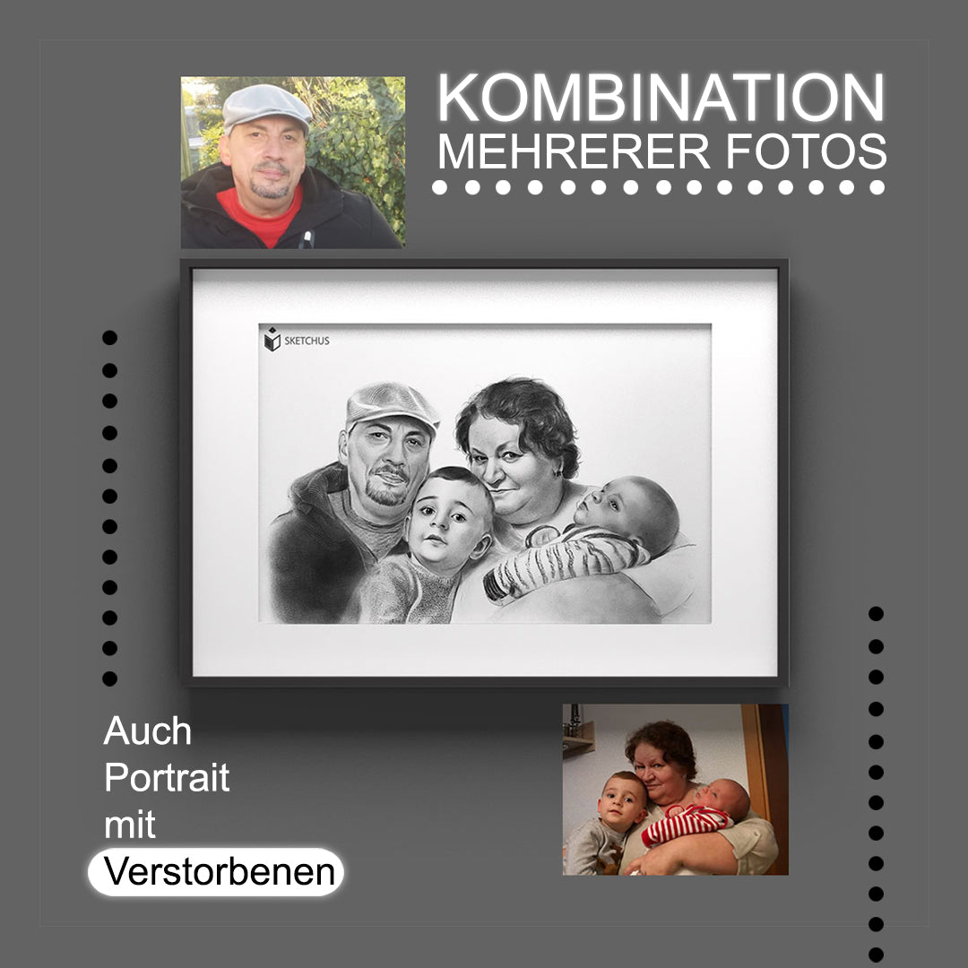 Bild malen lassen mit Verstorbenen - Kombination mehrerer Foto bei Sketchus